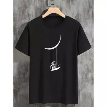 Мужская футболка с принтом «Astronaut Moon Swing», 100% хлопок, круглый вырез, короткий рукав, мужская одежда весна-лето, высокое качество S