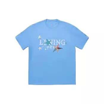 Мужская футболка с принтом букв и звезд Li Ning, повседневная, с круглым вырезом, с коротким рукавом, топы, синяя масляная краска AHSU265-3 S