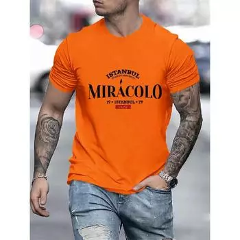 Мужская футболка с принтом букв, летняя свободная повседневная модная футболка с коротким рукавом и круглым вырезом, одежда S бежевый