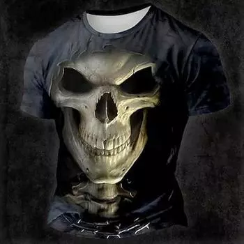 Мужская футболка с принтом черепа в готическом стиле с 3D-принтом, повседневная, с коротким рукавом и круглым вырезом, для вечеринок и улиц, летняя и весенняя одежда S