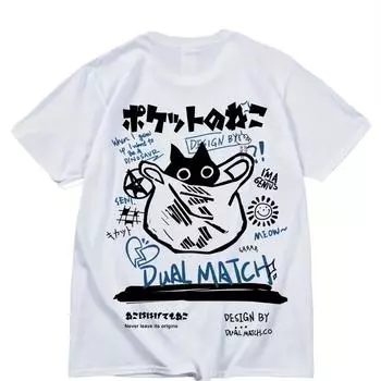 Мужская футболка с принтом «Черная кошка», повседневная футболка с коротким рукавом и круглым вырезом, мужская одежда для активного отдыха S