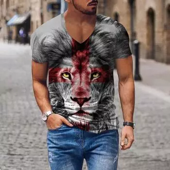 Мужская футболка с принтом Cross 3D, свободная футболка с V-образным вырезом и коротким рукавом, для бега, спорта, фитнеса, футболки, топы, уличная одежда S