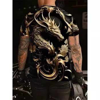 Мужская футболка с принтом дракона 3D с круглым вырезом и коротким рукавом, летняя футболка, модная, больших размеров, свободная, повседневная, трикотажная, спортивная футболка XL чёрный