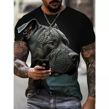 Мужская футболка с принтом дракона, повседневная футболка с коротким рукавом и круглым вырезом, мужская одежда для активного отдыха S