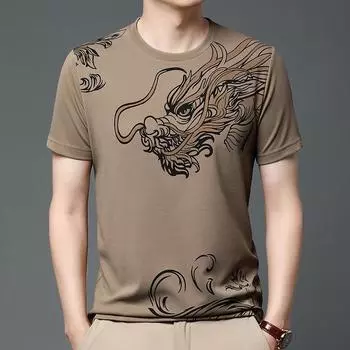 Мужская футболка с принтом дракона в стиле ретро, большой размер, дышащая, спортивная, с коротким рукавом 4XL