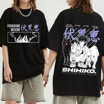 Мужская футболка с принтом «Дзюдзюцу Кайсен Фушигуро Мегуми» и коротким рукавом, крутая повседневная футболка, мужские уличные топы в стиле Харадзюку S чёрный