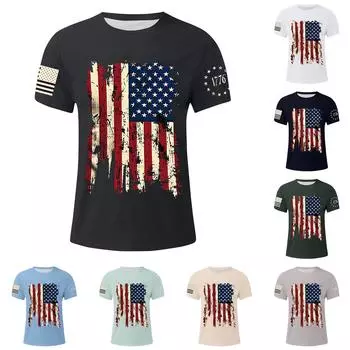 Мужская футболка с принтом флага, мужской свободный повседневный топ с короткими рукавами L бежевый