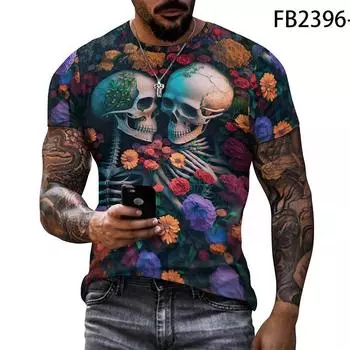 Мужская футболка с принтом Goth Roses и черепом, футболка с 3D принтом граффити и уличным искусством, летняя одежда, винтажная уличная одежда, топы, футболка XS белый