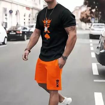 Мужская футболка с принтом игральных карт Manfinity Homme и шорты с завязками на талии S