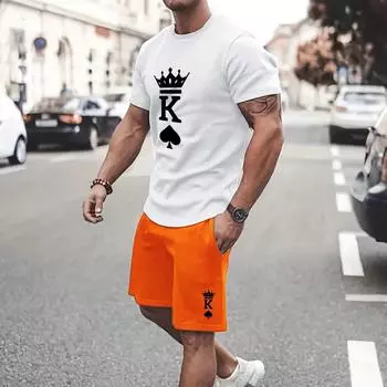 Мужская футболка с принтом игральных карт Manfinity Homme и шорты с завязками на талии S