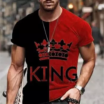 Мужская футболка с принтом King Letter и круглым вырезом, с короткими рукавами, повседневная одежда, спортивная одежда в винтажном стиле, свободная уличная одежда больших размеров S