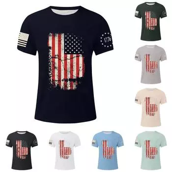 Мужская футболка с принтом ко Дню независимости, мужской свободный повседневный топ с короткими рукавами L бежевый