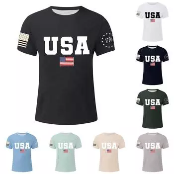 Мужская футболка с принтом ко Дню независимости, мужской свободный повседневный топ с короткими рукавами L бежевый