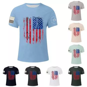 Мужская футболка с принтом ко Дню независимости, мужской свободный повседневный топ с короткими рукавами L бежевый