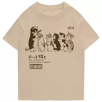 Мужская футболка с принтом «Кошачий душ» 100% хлопок, хип-хоп, уличная одежда, женские футболки, повседневные, с коротким рукавом, в стиле Харадзюку, свободные топы M
