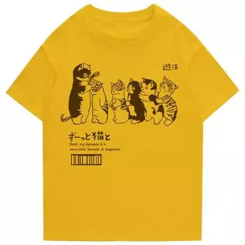 Мужская футболка с принтом «Кошачий душ» в стиле хип-хоп, уличная одежда, женские футболки, повседневные топы Harajuku с коротким рукавом и свободными рукавами S