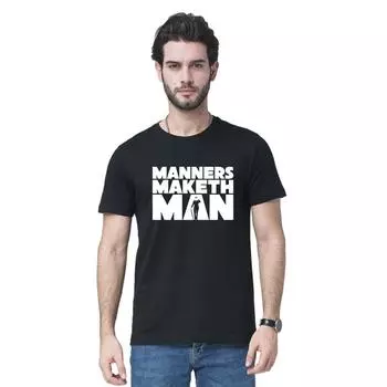Мужская футболка с принтом Manners Maketh Man, супер футболка, хлопковая футболка с принтом «Лучший из друзей», без выреза, переводная бумага, принт S чёрный
