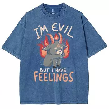 Мужская футболка с принтом мультяшного дьявола, из стираной ткани, оверсайз, удобная, с рукавом до локтя, в американском винтажном стиле S