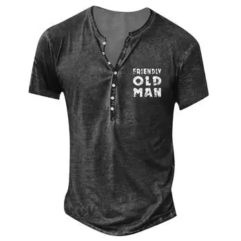 Мужская футболка с принтом на открытом воздухе, свободный топ с короткими рукавами на пуговицах в стиле ретро L чёрный