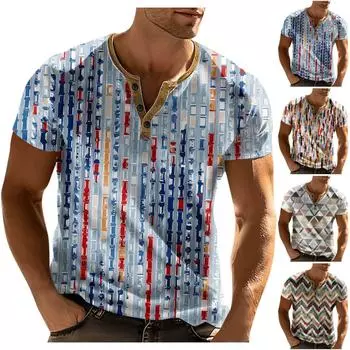 Мужская футболка с принтом на открытом воздухе, свободный топ с короткими рукавами на пуговицах в стиле ретро L