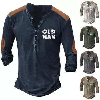 Мужская футболка с принтом на открытом воздухе, свободный топ с длинными рукавами на пуговицах в стиле ретро L армия зеленый