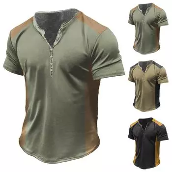 Мужская футболка с принтом на открытом воздухе, свободный топ с короткими рукавами на пуговицах в стиле ретро L чёрный