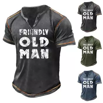 Мужская футболка с принтом на открытом воздухе, свободный топ с короткими рукавами на пуговицах в стиле ретро L чёрный