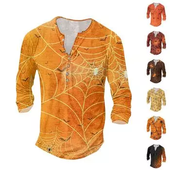 Мужская футболка с принтом на открытом воздухе, свободный топ с длинными рукавами на пуговицах в стиле ретро XXL оранжевый