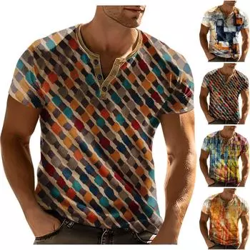 Мужская футболка с принтом на открытом воздухе, свободный топ с короткими рукавами на пуговицах в стиле ретро XXXL оранжевый