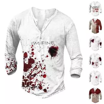 Мужская футболка с принтом на открытом воздухе, свободный топ с длинными рукавами на пуговицах в стиле ретро L