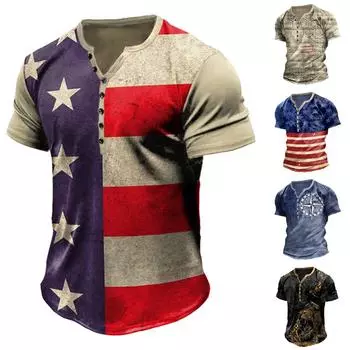 Мужская футболка с принтом на открытом воздухе, свободный топ с короткими рукавами на пуговицах в стиле ретро L чёрный