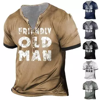 Мужская футболка с принтом на открытом воздухе, свободный топ с короткими рукавами на пуговицах в стиле ретро L чёрный