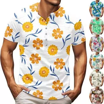 Мужская футболка с принтом на открытом воздухе, свободный топ с длинными рукавами на пуговицах в стиле ретро L коричневый