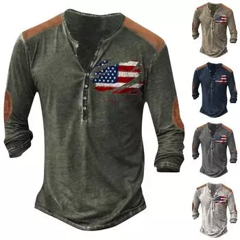 Мужская футболка с принтом на открытом воздухе, свободный топ с длинными рукавами на пуговицах в стиле ретро XL