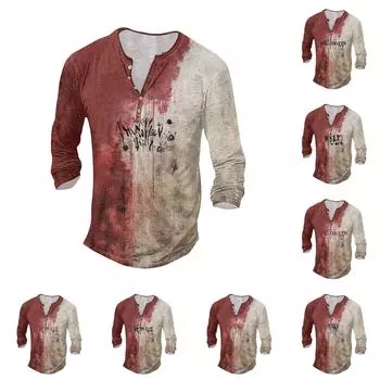 Мужская футболка с принтом на открытом воздухе, свободный топ с длинными рукавами на пуговицах в стиле ретро M