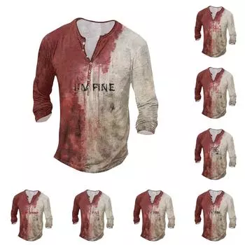 Мужская футболка с принтом на открытом воздухе, свободный топ с длинными рукавами на пуговицах в стиле ретро XXXXXL