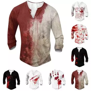 Мужская футболка с принтом на открытом воздухе, свободный топ с длинными рукавами на пуговицах в стиле ретро XL