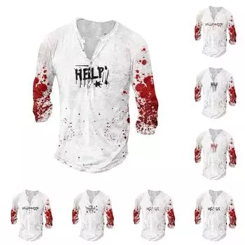 Мужская футболка с принтом на открытом воздухе, свободный топ с длинными рукавами на пуговицах в стиле ретро S винный