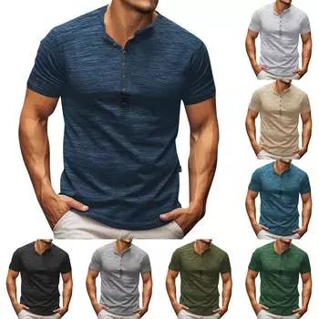 Мужская футболка с принтом на открытом воздухе, свободный топ с короткими рукавами на пуговицах в стиле ретро L