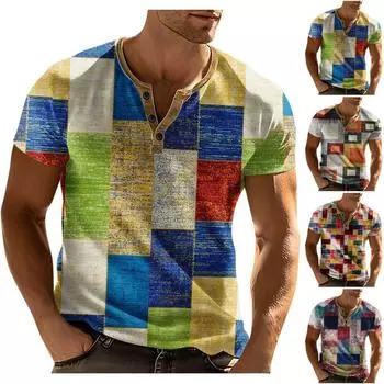 Мужская футболка с принтом на открытом воздухе, свободный топ с короткими рукавами на пуговицах в стиле ретро M зелёный