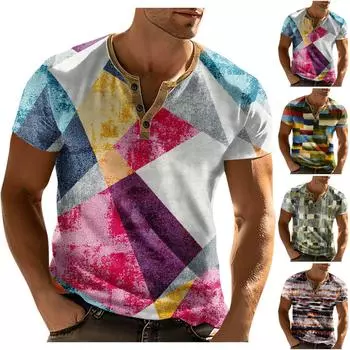 Мужская футболка с принтом на открытом воздухе, свободный топ с короткими рукавами на пуговицах в стиле ретро M