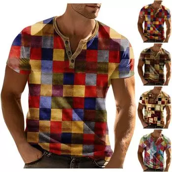 Мужская футболка с принтом на открытом воздухе, свободный топ с короткими рукавами на пуговицах в стиле ретро L кофейный