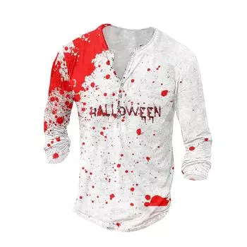 Мужская футболка с принтом на открытом воздухе, свободный топ с длинными рукавами на пуговицах в стиле ретро M