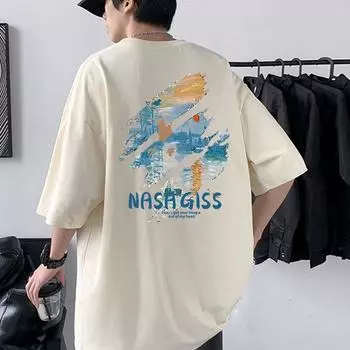 Мужская футболка с принтом НАСА ГИСС, стиль хип-хоп, со спущенным плечом, свободная 4XL