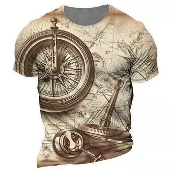 Мужская футболка с принтом парусного компаса, мужская винтажная футболка с изображением элемента океана, круглый вырез, мужской топ очень большого размера, летняя уличная одежда S
