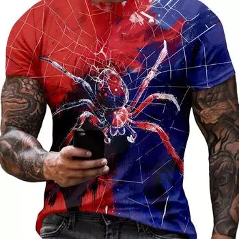 Мужская футболка с принтом паука в стиле бохо-шик 3D | Дышащий эластичный полиэстер | Повседневная летняя футболка для фитнеса, повседневная одежда S