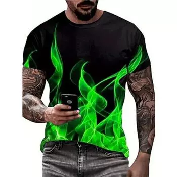 Мужская футболка с принтом пламени и круглым вырезом, одежда с 3D-принтом, для активного отдыха, повседневная спортивная одежда с коротким рукавом, винтажная одежда, дизайнерская одежда S