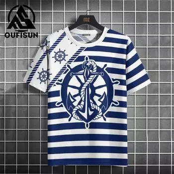 Мужская футболка с принтом якоря, летние повседневные футболки с короткими рукавами и 3d футболками, уличная одежда, пуловер с круглым вырезом, мужская одежда большого размера 3XL