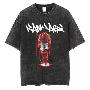 Мужская футболка с принтом японского аниме, выстиранная черная футболка, летняя футболка с коротким рукавом оверсайз, винтажная футболка, хлопковые футболки S