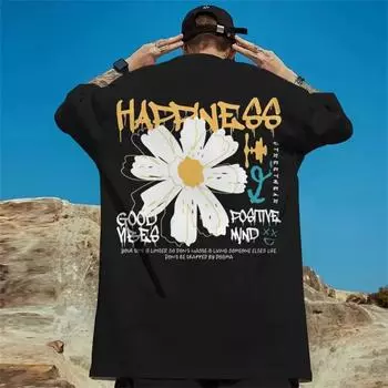 Мужская футболка с принтом ромашки, футболка с коротким рукавом для мужчин, летние повседневные футболки большого размера, уличная мужская одежда в стиле хип-хоп, топы M
